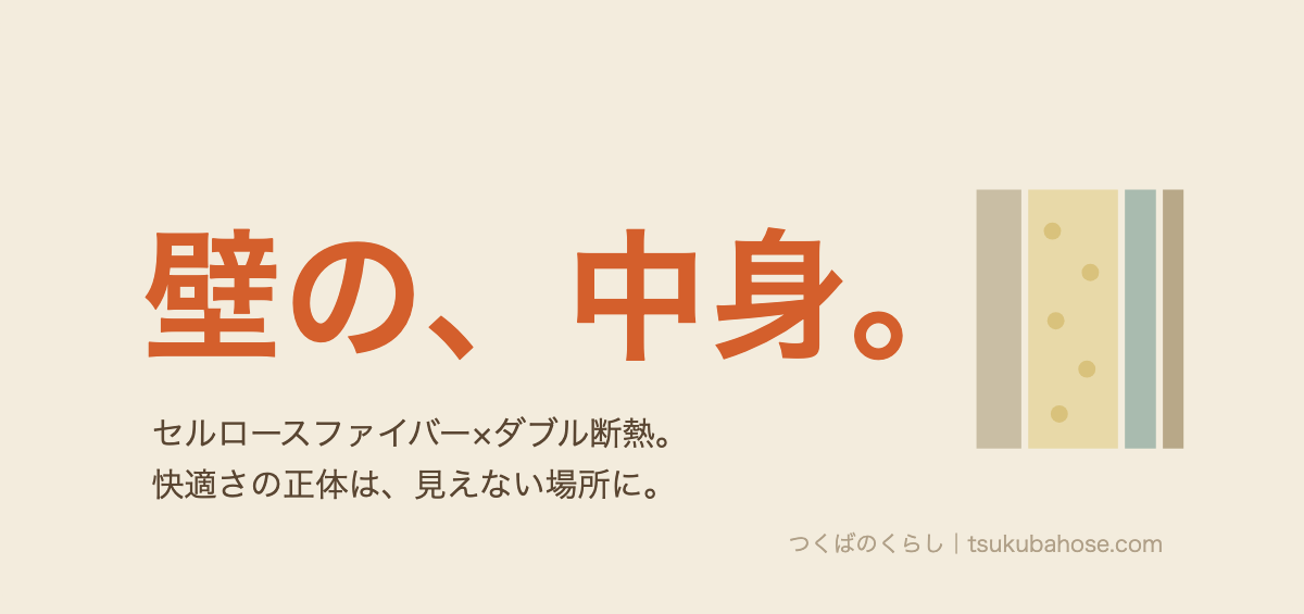 セルロースファイバーとダブル断熱の壁の断面図